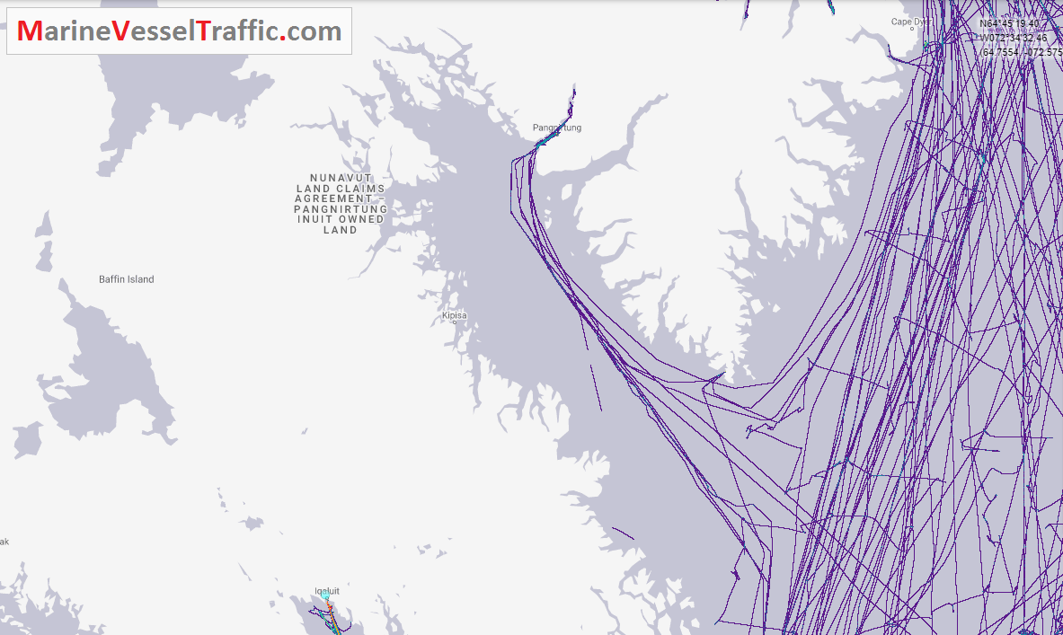 Live Marine Traffic, Density Map and Current Position of ships in CUMBERLAND SOUND